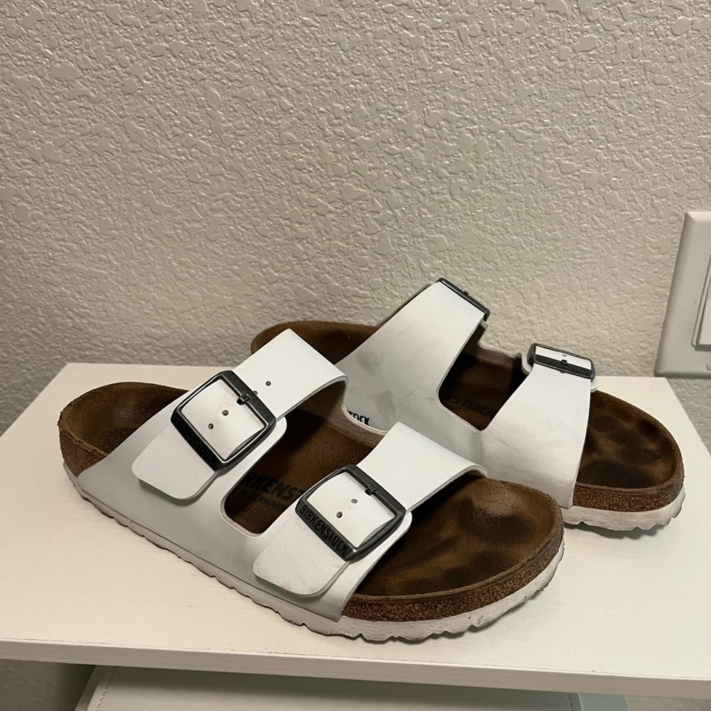 White Birkenstock Arizona Sandals